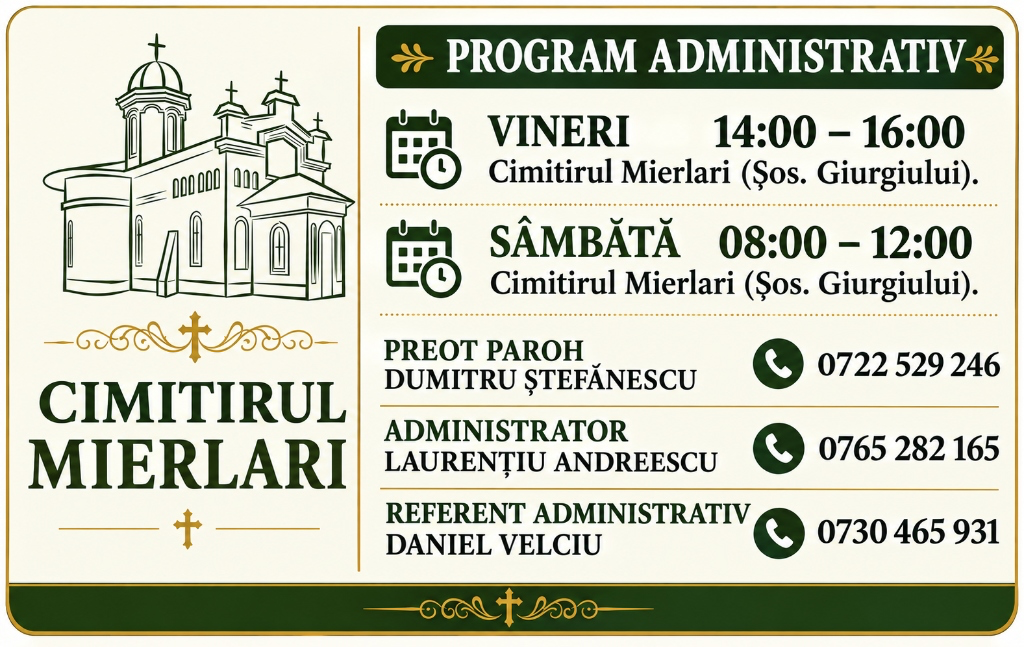 Carte de Vizită Cimitirul Mierlari - Program Administrativ Oficial